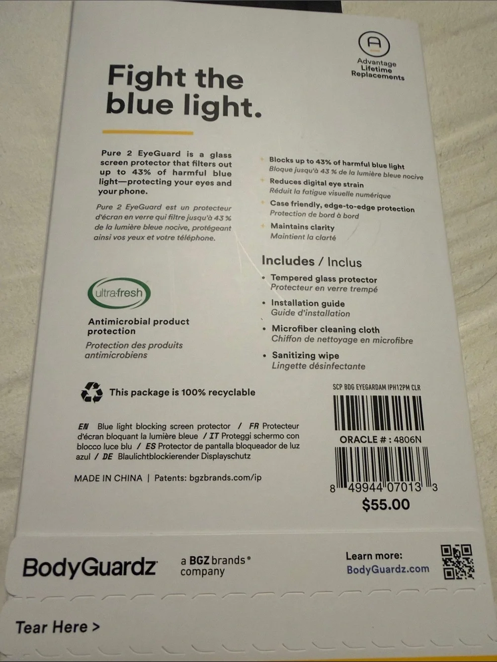 Blue Light Blocking Glass Screen Protector iPhone 12 Pro Max Pure 2 Eyeguard
